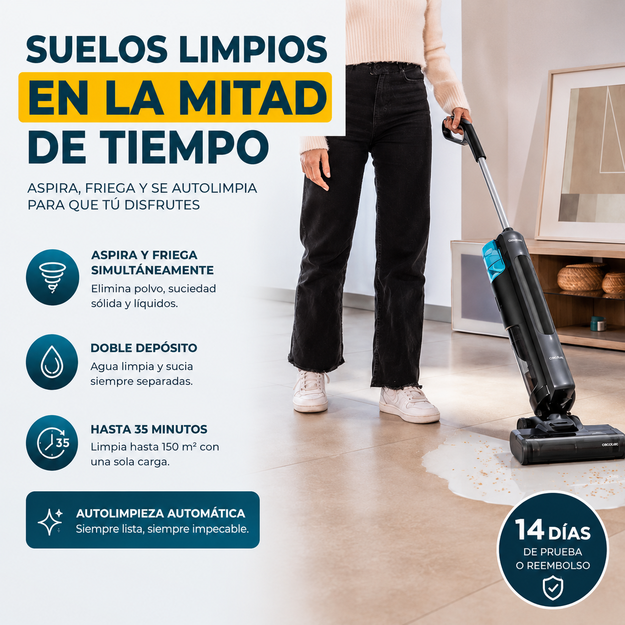 FreeGo S10 Nova – Limpieza 2 en 1: Aspira, Friega y se Autolimpia
