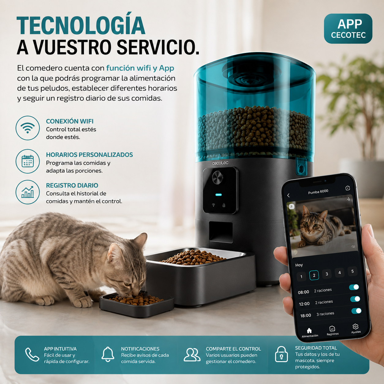 Cecotec Pumba 6000 – Comedero Inteligente con Cámara y WiFi
