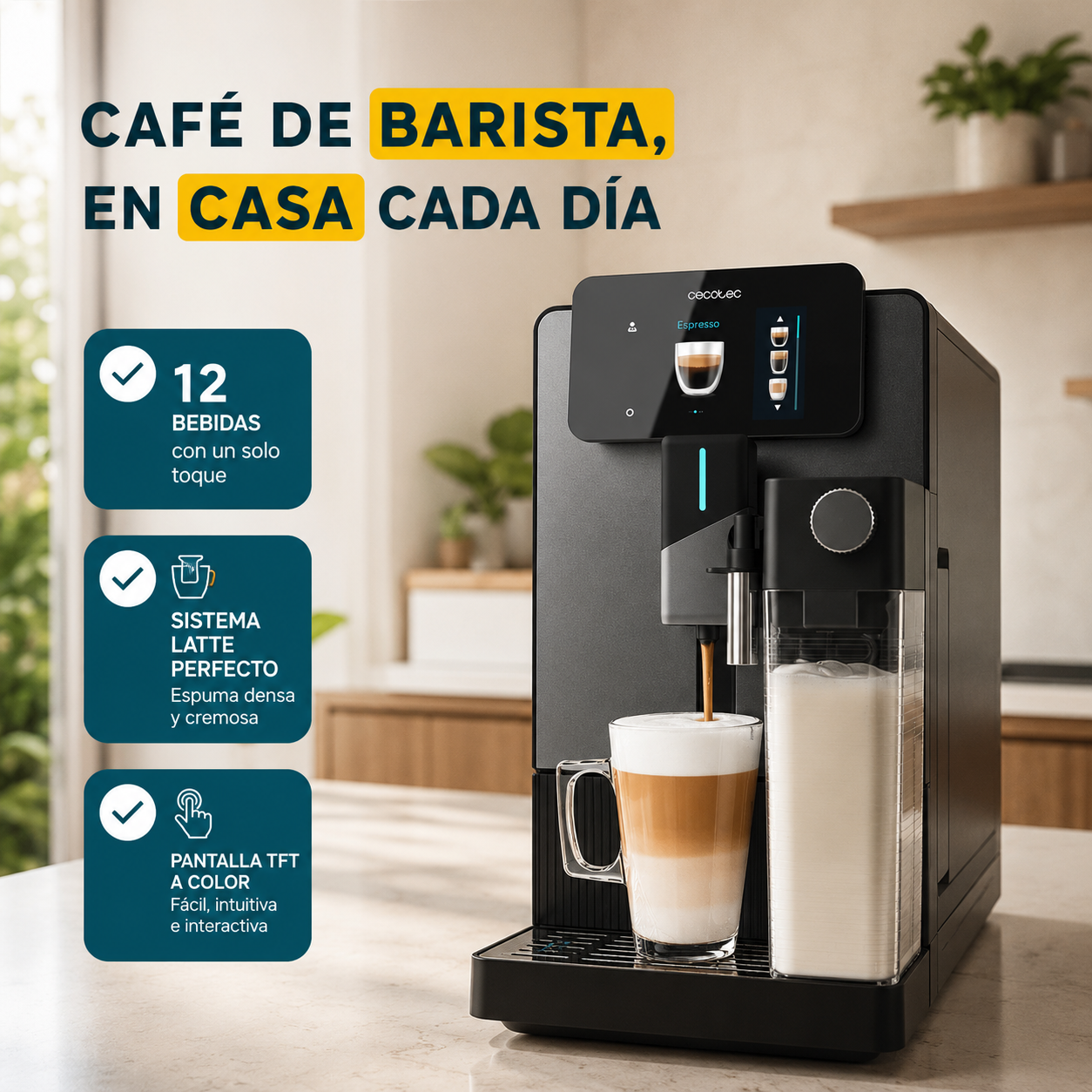 Cecotec Cremmaet Latte Touch – Café de Barista en Casa con un Solo Toque