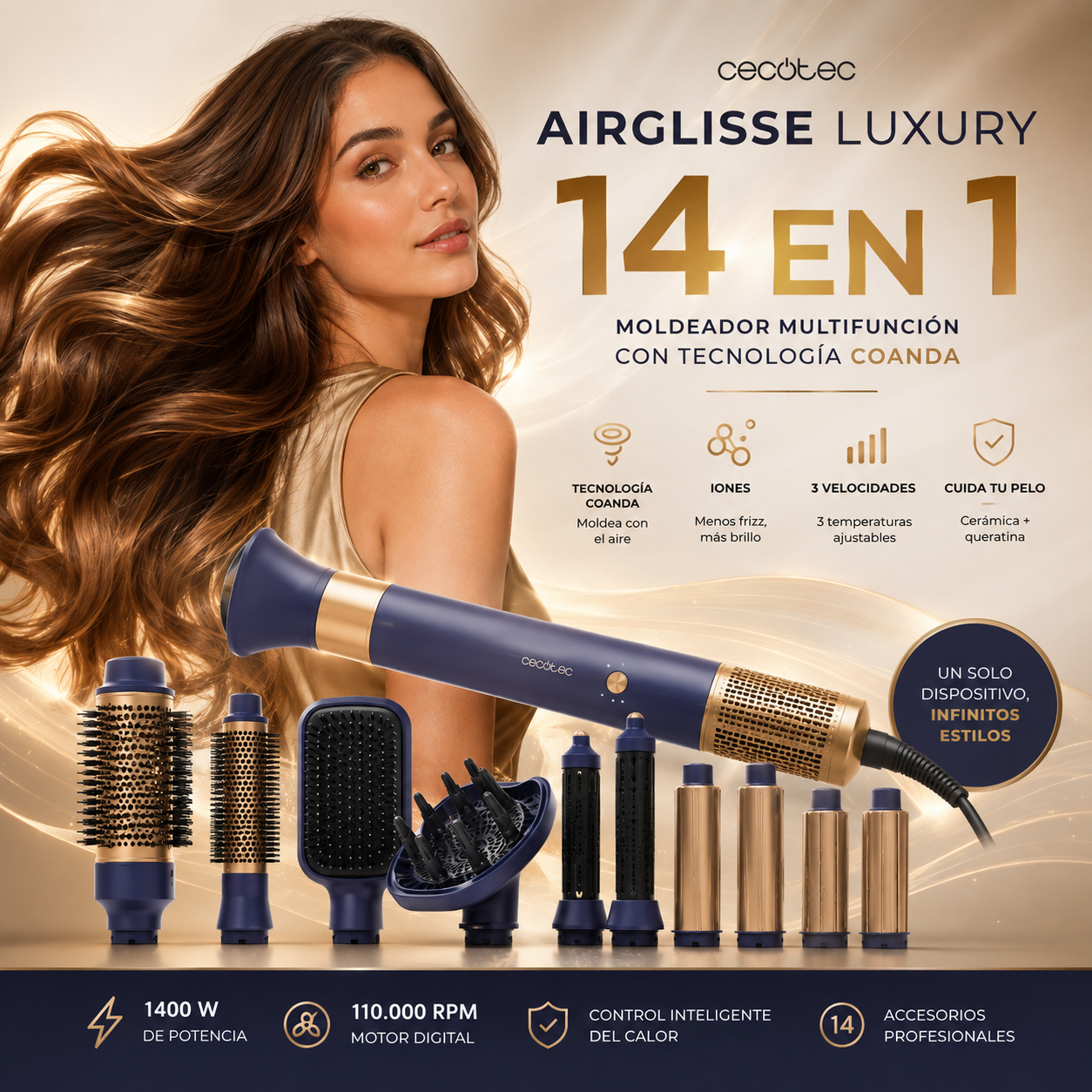 Cecotec AirGlisse Luxury 14 en 1 – Seca, Moldea, Riza y Alisa con Tecnología Coanda