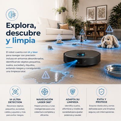 Cecotec Conga X100 – Robot Aspirador Inteligente 20.000 Pa con Base 4 en 1, IA y Cámara