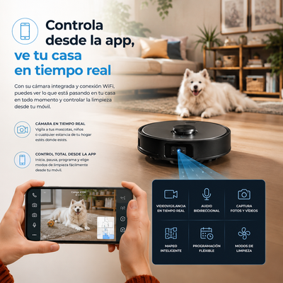 Cecotec Conga X100 – Robot Aspirador Inteligente 20.000 Pa con Base 4 en 1, IA y Cámara