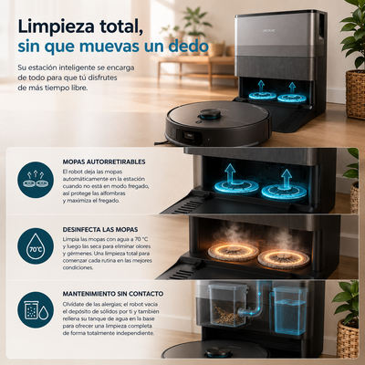 Cecotec Conga X100 – Robot Aspirador Inteligente 20.000 Pa con Base 4 en 1, IA y Cámara